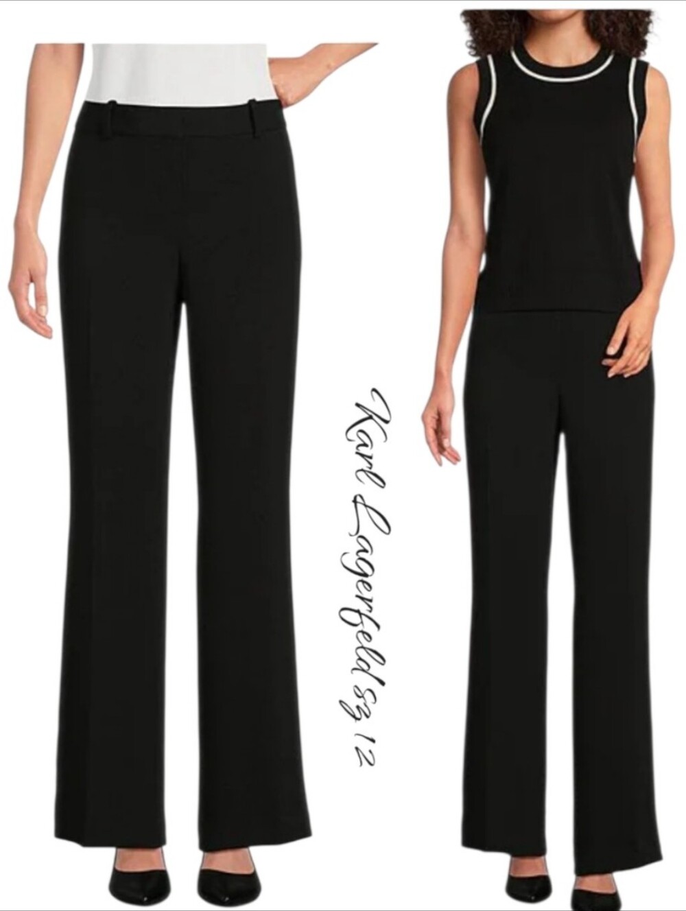 Karl Lagerfeld Paris Black Crepe Bootcut Pants Size 12